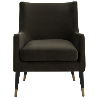 Black Velvet Transitional Arm Chair with Wood Legs