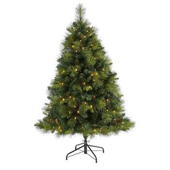 Nearly Natural 5-ft North Carolina Mixed Pine Artificial Christmas Tree with 200 Warm White LED Lights, 711 Bendable Branches and Pinecones