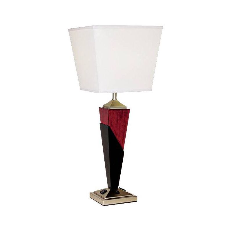 360 Lighting Modern Table Lamp with AC Power Outlet in Base 29" Tall Tapered Wood Column Inverted Linen Shade Living Room Bedroom Bedside, 1 of 2