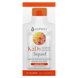 Youtheory Liquid K2 D3 On Th Go, Peach, 12 Packets, 1 fl oz (30 ml) Each - 1 of 4
