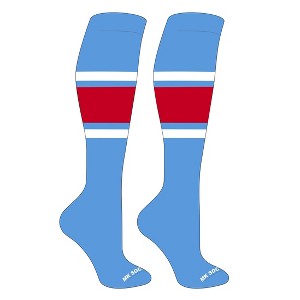 MK Socks Striped OTC Baseball, Softball, Football Socks (B) Columbia Blue, White, Red - 1 of 3