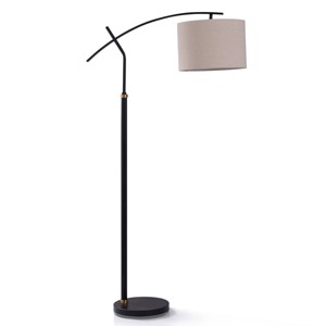 Dudley Floor Lamp Black and Brass Metal Accents - StyleCraft: Linen Shade, Adjustable, UL Listed - 1 of 3