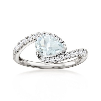 Ross-Simons 0.80 Carat Aquamarine and .35 ct. t.w. Lab-Grown Diamond Ring in 14kt White Gold Size 9
