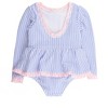 RuffleButts Girls UPF50+ Seersucker Long Sleeve One Piece Bow Peplum Rash Guard Swimsuit - Periwinkle Blue Seersucker, 8 - 2 of 4