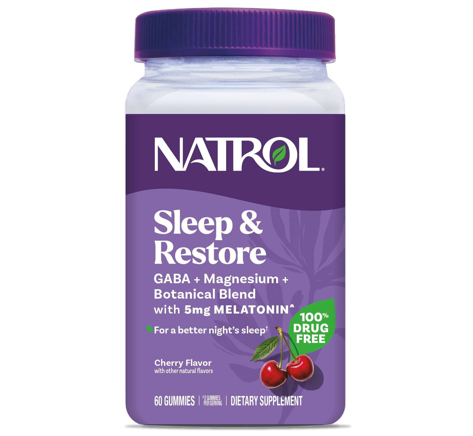 Natrol Sleep & Restore Gummies for Restorative Sleep with Magnesium, GABA, 5mg Melatonin - Cherry - 60ct