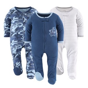 The Peanutshell Blue Camo Footed Baby Sleepers for Boys, 3-Pack, Newborn to 9 Months - 1 of 4