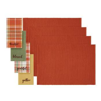 Harvest Sentiments Placemat and Napkin Value Set of 8 (4 of Each) - 13" x 19" & 17"x17" - Elrene Home Fashions