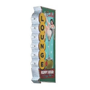 American Art Decor Metal LED Cocktail Lounge Happy Hour Every Nite Marquee Sign: Vintage Style, Vertical Display, Dry Dust Care - 1 of 4