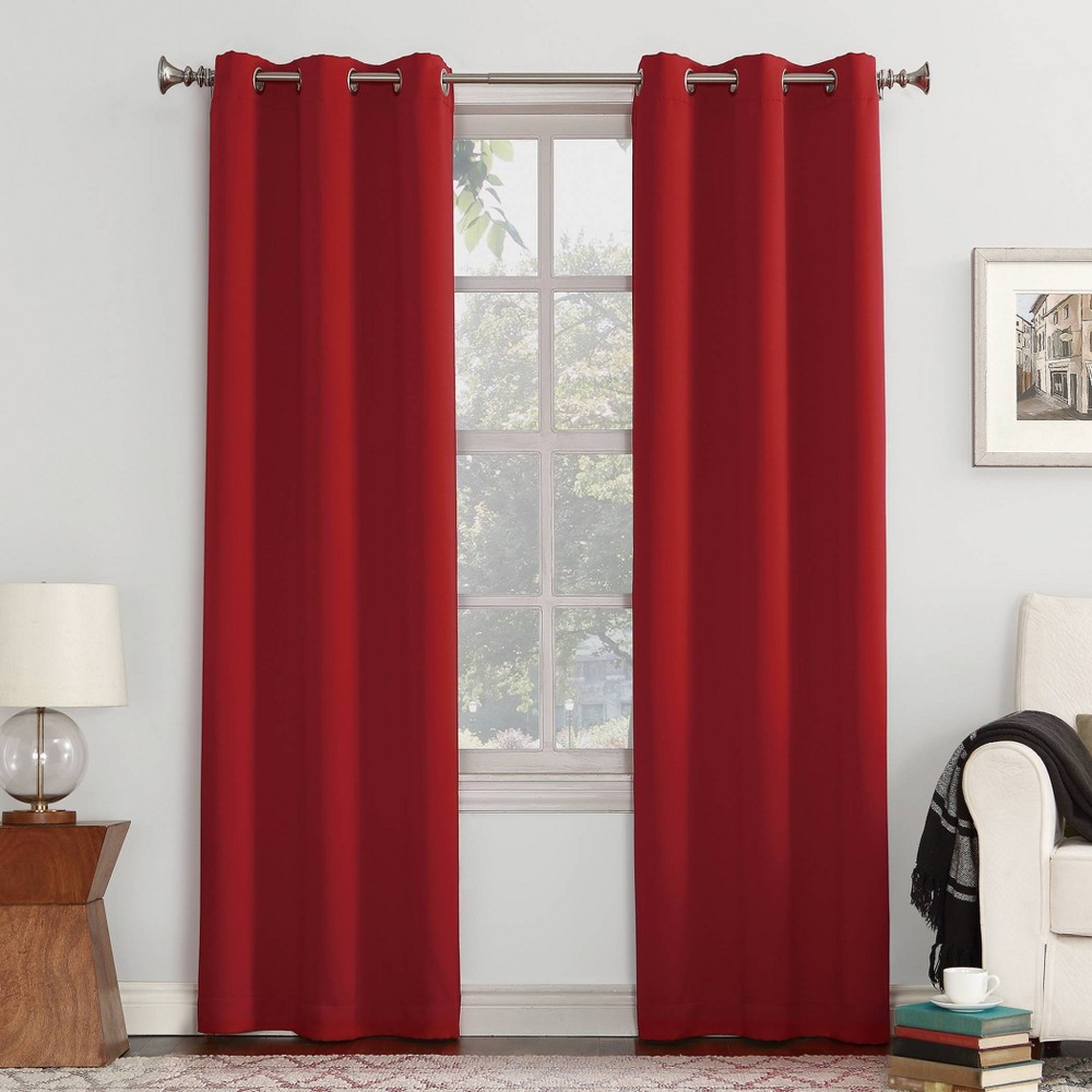 Photos - Curtains & Drapes 40"x95" Sun Zero Blackout Kenneth Energy Saving Grommet Curtain Panel Red
