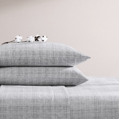 Gray Geometric Cotton Percale Queen Sheet Set
