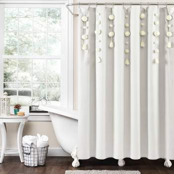 Boho Pom Pom Tassel Linen Single Shower Curtain - Lush Décor