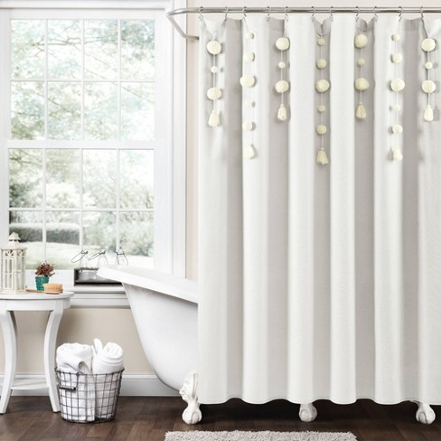 Boho Pom Tassel Linen Single Shower, Lush Decor Lillian Shower Curtain