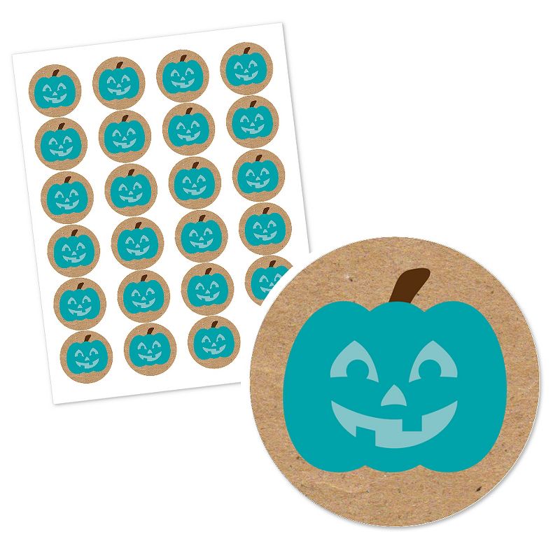 Big Dot of Happiness Teal Pumpkin - Halloween Allergy Friendly Trick or Trinket Circle Sticker Labels - 24 Count, 2 of 5