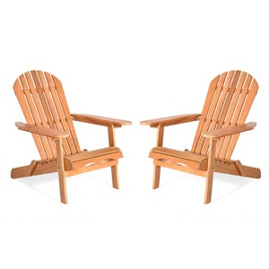 Tangkula 2 PCS Eucalyptus Adirondack Chair Foldable Outdoor Wood Lounger Chair Natural - 1 of 4