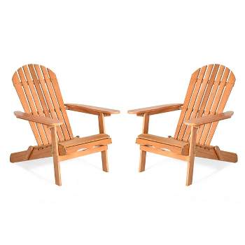 Tangkula 2 PCS Eucalyptus Adirondack Chair Foldable Outdoor Wood Lounger Chair Natural