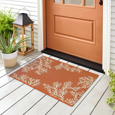 Sunset Coral Orange and Ivory Flat Woven Rectangular Rug