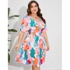 Women's Plus Size Summer Dresses Loose Floral Print Ruffle Mini Flowy Dress - 3 of 4