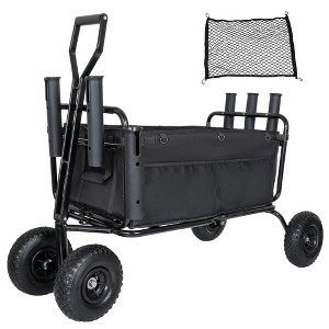 Whisen Fishing Cart Beach Wagon w/11'' All-Terrain Wheels, Umbrella Holder and Storage Pockets, 550lb Large Capacity - Black - 1 of 4