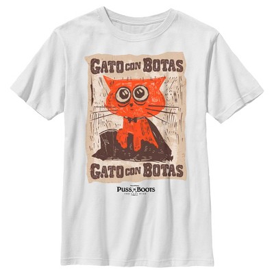 Boy's Puss in Boots: The Last Wish Gato Con Botas Poster  T-Shirt - White - X Small
