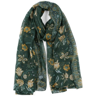 Allegra K Womens Large Polyester Floral Scarves Beach Shawl Vintage Wrap  71x35.5 Dark Green