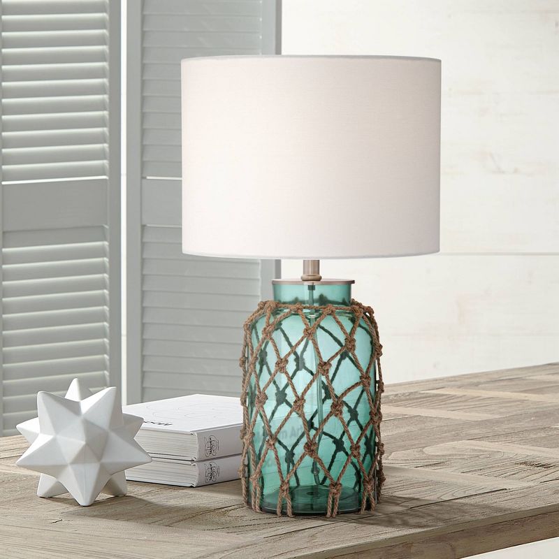 360 Lighting Crosby Coastal Accent Table Lamp 22 1/2" High Coastal Blue Green Glass Rope Off White Drum Shade for Bedroom Living Room Bedside Office, 2 of 7