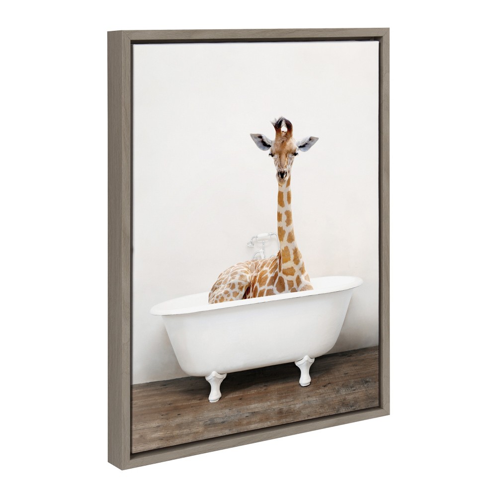 Photos - Other Decoration 18" x 24" Sylvie Giraffe 2 in The Tub Color Framed Canvas by Amy Peterson