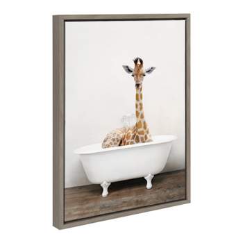 18" x 24" Sylvie Giraffe 2 in The Tub Color Framed Canvas by Amy Peterson Gray - Kate & Laurel All Things Decor