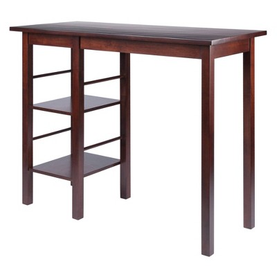 Walnut Wood Counter Height Kitchen Island with Shelves