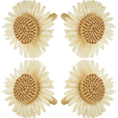 Ivory and Beige Woven Flower Napkin Rings Set of 4