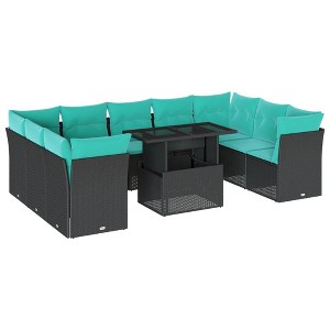 vidaXL 10 Piece Garden Sofa Set with Cushions Black Poly Rattan - without storage - 1 of 4