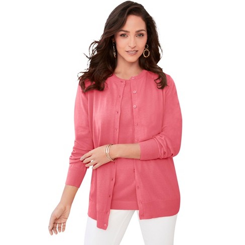 Jessica London Women's Plus Size Fine Gauge Cardigan - 22/24, Pink : Target