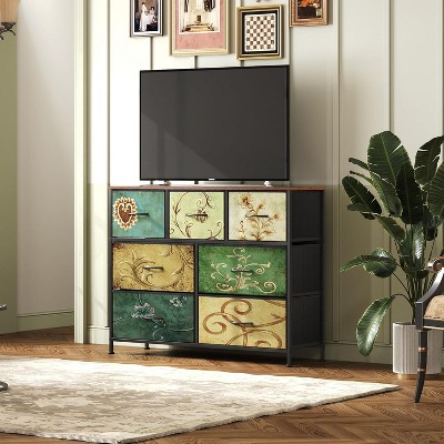 GALAXHERO Entertainment Center 7-Drawer Dresser Media Console Table for Bedroom Living Room Entryway, Steel Frame & Wood Top 45-Inch TV Compatibility