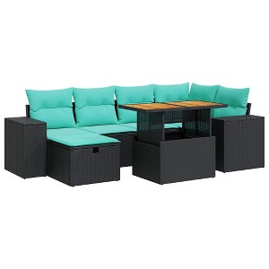 vidaXL 7 Piece Patio Sofa Set with Cushions Gray Poly Rattan Acacia - 1 of 4