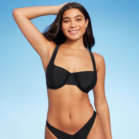 Women's Crochet Trim Halter Bikini Top - Kona Sol™ Black D/dd Cup : Target