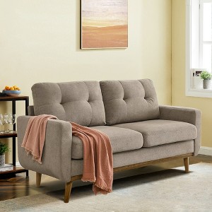 JUJABU 67.7'' Mid-Century Modern Tufted Loveseat Sofa with Wood Legs – Upholstered Fabric - 1 of 4