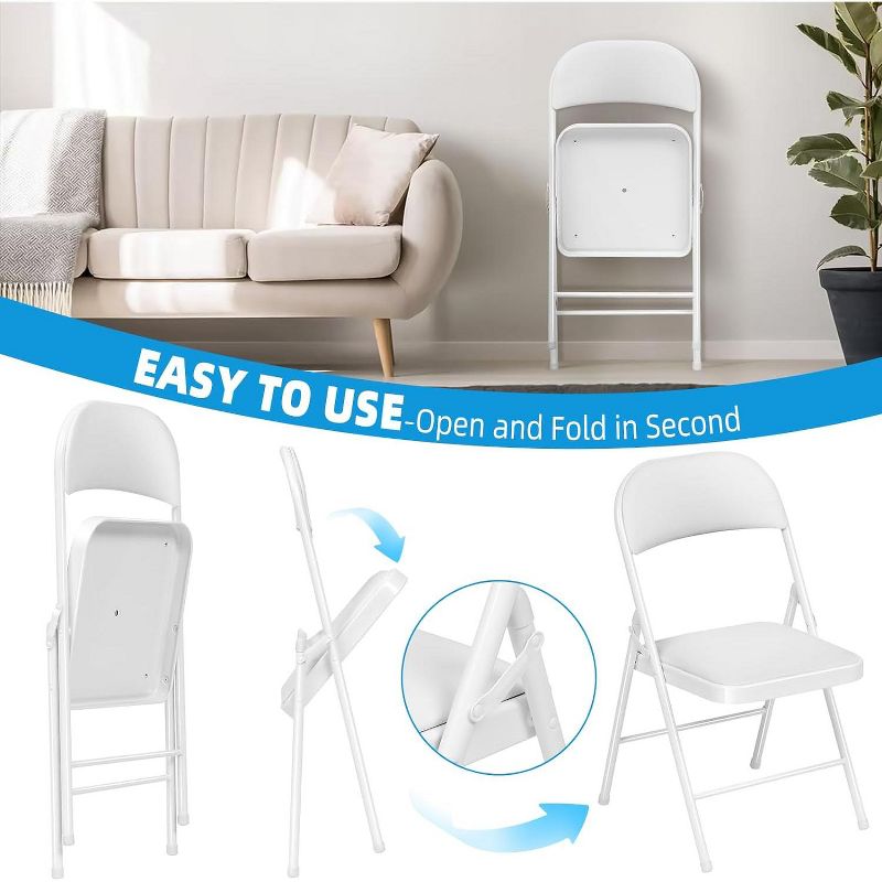 SKONYON 6 Pack Folding Chairs  Portable Vinyl Padded Dining Chairs Office Kitchen for Versatile Seating White, 3 of 8