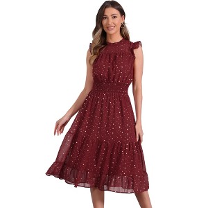 Allegra K Women's Sleeveless Smocked Waist Gilding Metallic Stars Chiffon Party Dress - 1 of 4
