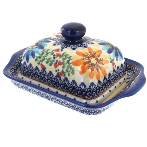 Blue Rose Polish Pottery Autumn Burst Square Butter Dish : Target