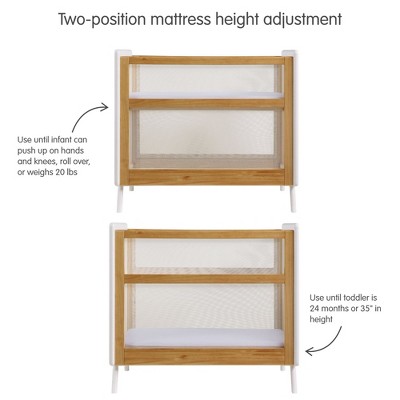 Beech and White Mesh Mini Crib with Waterproof Mattress