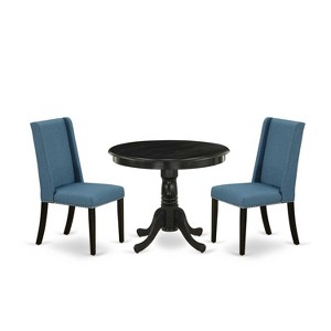 3-Piece Wire brushed Black Solid Wood Top - Round Upholstered Dining Room Set - Seats 4 - 1 of 4