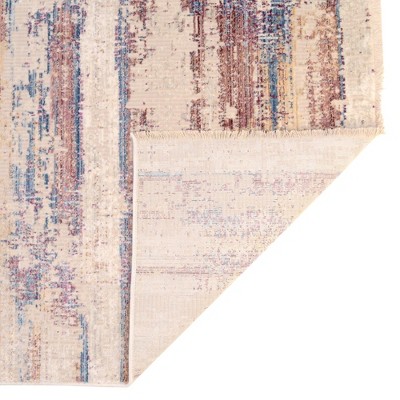 Rectangular Blue Abstract Stain-Resistant Synthetic Rug