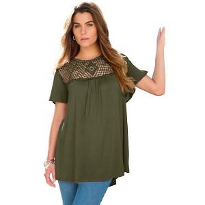 Roaman's Lace Yoke Pleated Tunic - 1 of 4