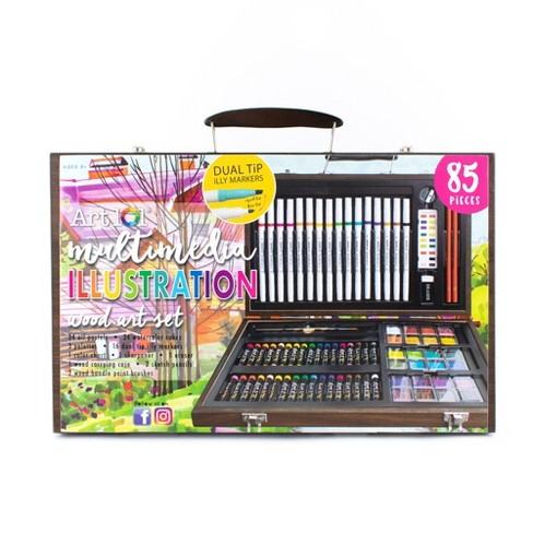 Portable Inspiration and Creativity Coloring Art Set 174 Pieces with Wood Box 