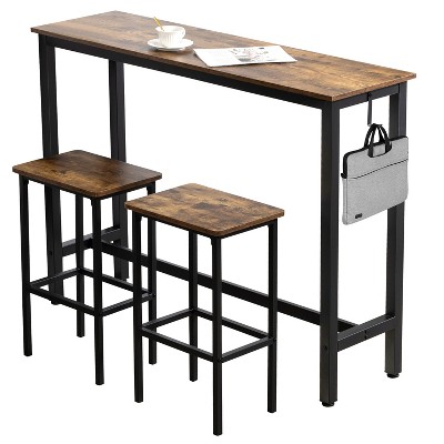 Finnhomy Bar Table Set, 52.7" Pub Table High Top Table, Rectangular Bar Height Table, Bar Table with Stools, Kitchen Table Set for 2