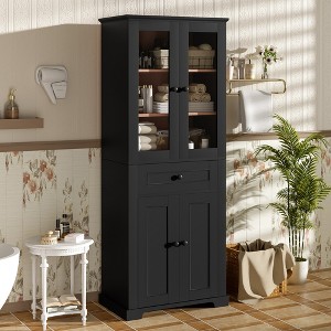 Hrinhom 67.6'' H Bathroom Storage Cabinet with Tempered Glass Doors-Black - 1 of 4