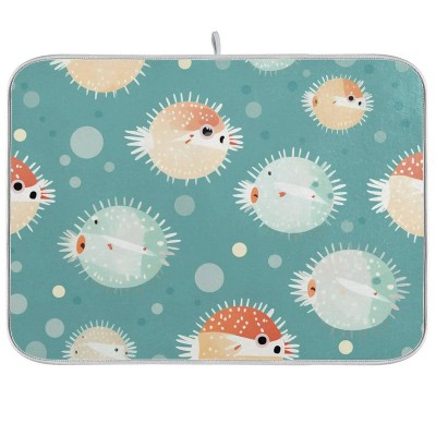 LunaLulinlk Fishes Dish Drying Mat Microfiber Kitchen Pad Large Counter Absorbent Dish Mats Drainer Rack 18"x24"