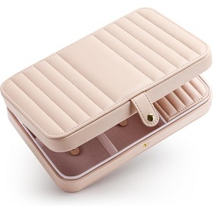 Premium PU Leather Travel Jewelry Case, Dust-Proof & Scratch-Resistant Organizer for Necklaces & Bracelets, Cloud Pink - 1 of 4