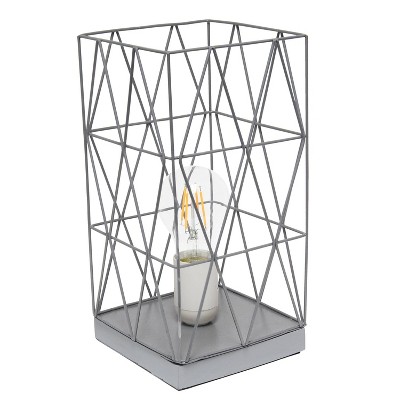 Metal Geometric Square Table Lamp Gray - Simple Designs