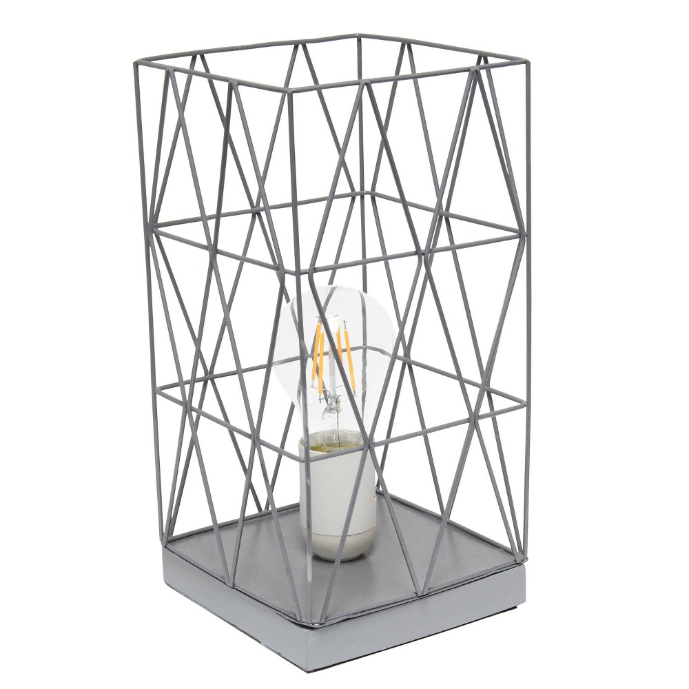 Photos - Floodlight / Street Light Metal Geometric Square Table Lamp Gray - Simple Designs
