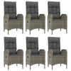 vidaXL Black and Gray Poly Rattan Patio Dining Set with Cushions - 7-Piece, Reclining Chairs, Tempered Glass Table, Weather-Resistant - 4 of 4